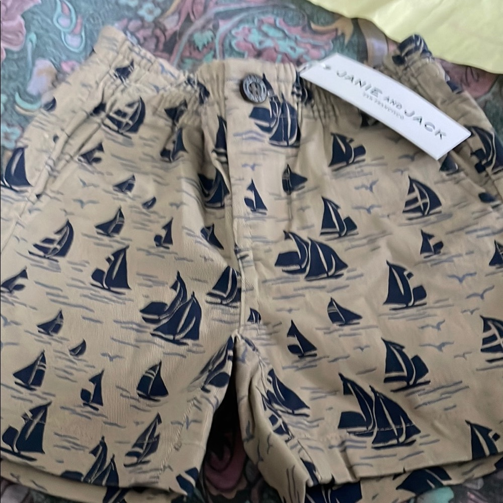 Janie and Jack Sailboat -Print Twill Short Toddler Size 12 to 18 month NWT
